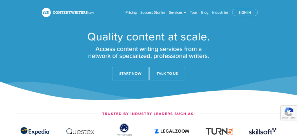 home page of content writer agency